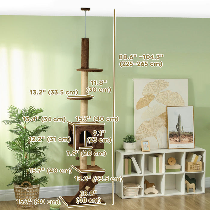 Pawhut Floor To Ceiling Cat Tree For Large Cats Adult, Cat Tower Adjustable Height 89\"-104\" W/ Scrat