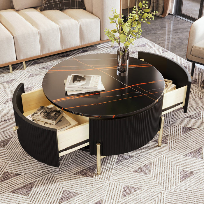Nelson 31.5\" Modern Round Coffee Table With 2 Storage Drawers - Black 