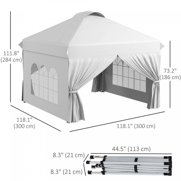 Outsunny 10' X 10' Outdoor Pop Up Canopy Tent With 4 Sidewalls, White