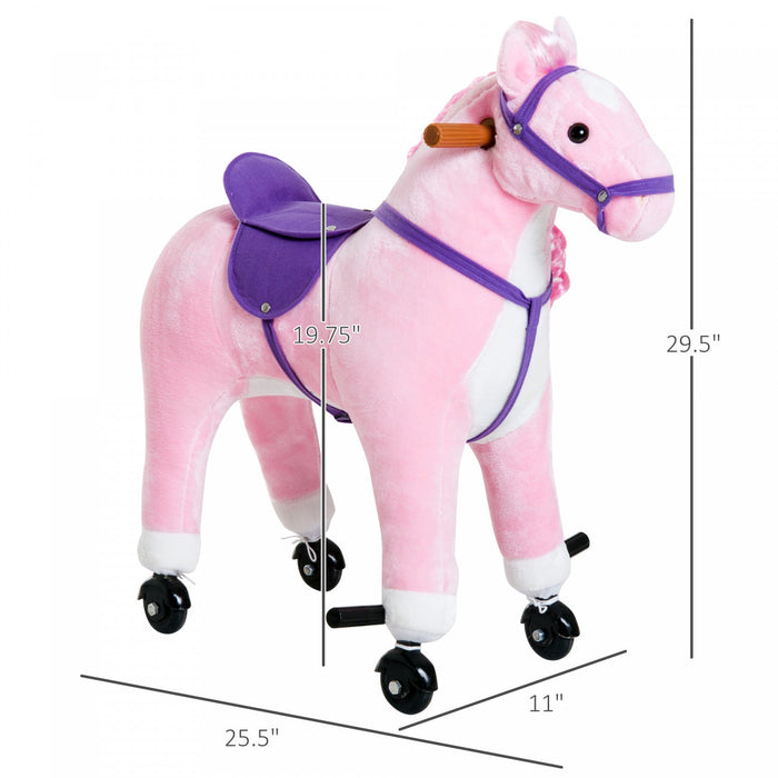 Qaba Kids Rocking Horse, Large Walking Ride On Toy For Toddlers 3 Year Old, Baby Plush Animal Rocker