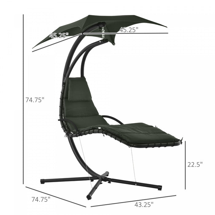 Outsunny Floating Chaise Lounge Outdoor Porch Swing Chair Hanging Hammock Reclining Seat W/ Arc Stan