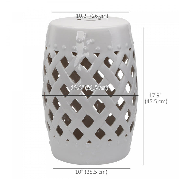 Outsunny 13" X 18" Outdoor Ceramic Garden Stool, White
