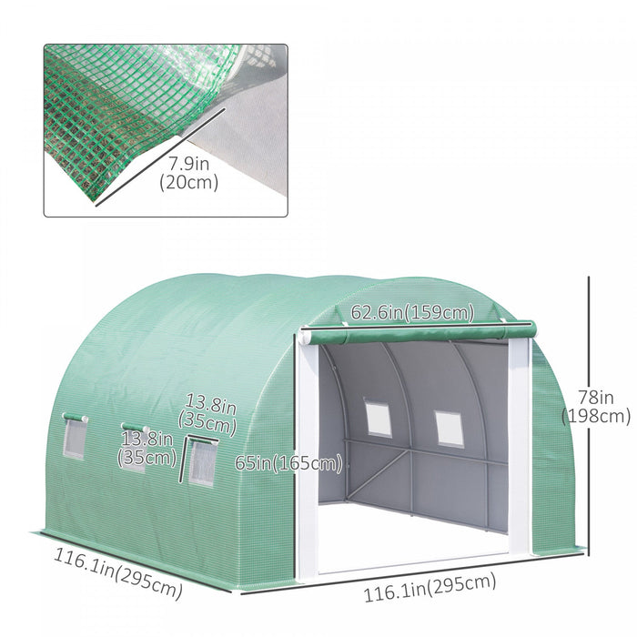 Outsunny 9.7' X 9.7' X 6.5' Large Walk-in Double Cover Polytunnel Greenhouse Outdoor W/ Roll-up Zipp