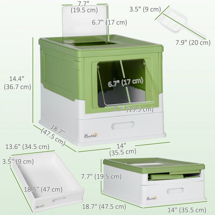 Pawhut Cat Litter Box, Top Entry Enclosed Kitty Litter Box With Scoop, Tray, Foldable Portable Kitte