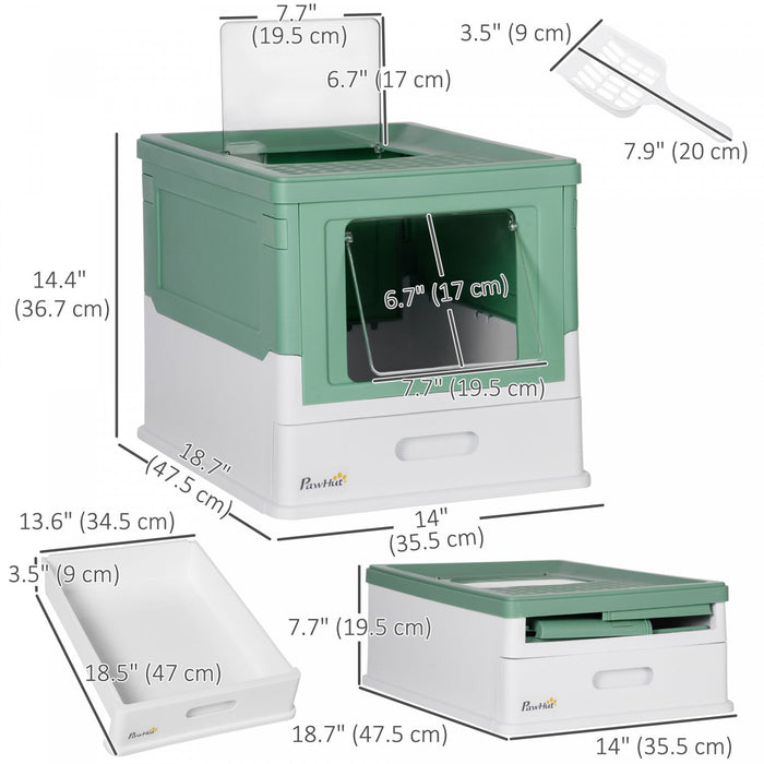 Pawhut Cat Litter Box, Top Entry Enclosed Kitty Litter Box With Scoop, Tray, Foldable Portable Kitte