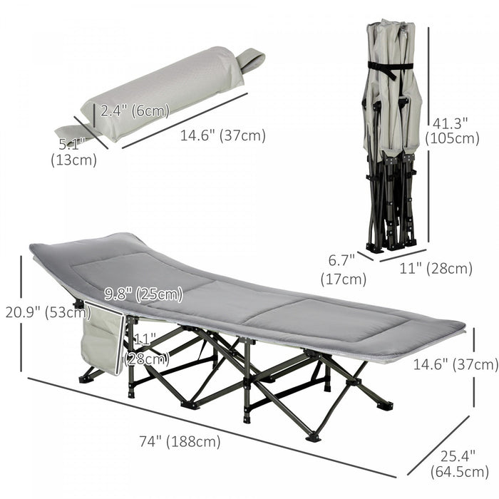 Outsunny Folding Camping Cot For Adults With Mattress Pillow Light Grey