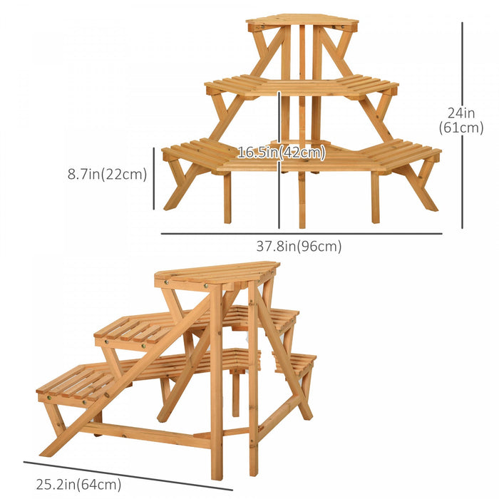 Outsunny Wooden Rustic 3-tier Raised Plant Stand With Slatted Shelves Indoor & Outdoor Display Rack 