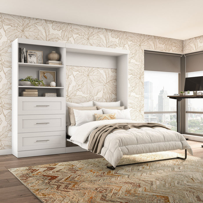 Bestar Pur Full Murphy Bed and Storage Unit with Drawers 95-Inch Wall Bed - White