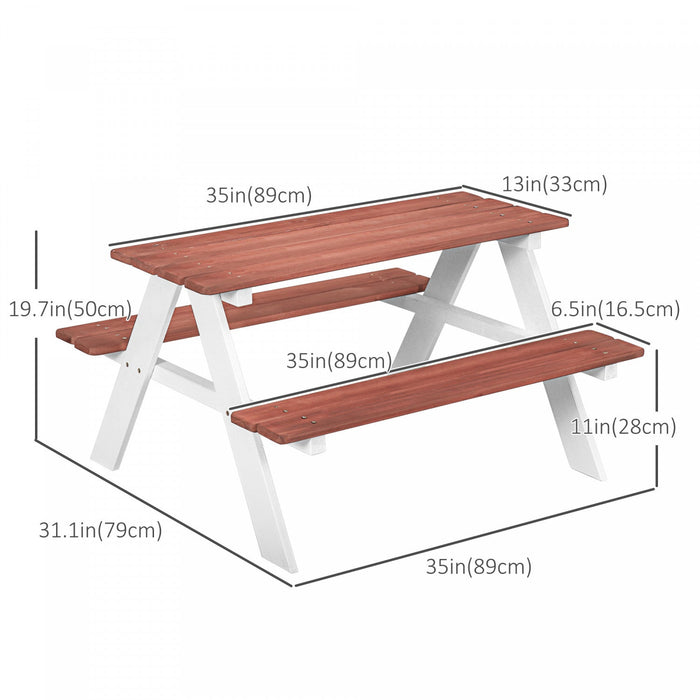 Outsunny Kids Picnic Table, Wooden Kids Table And Chair Set Outdoor Activity Table Bench For Backyar