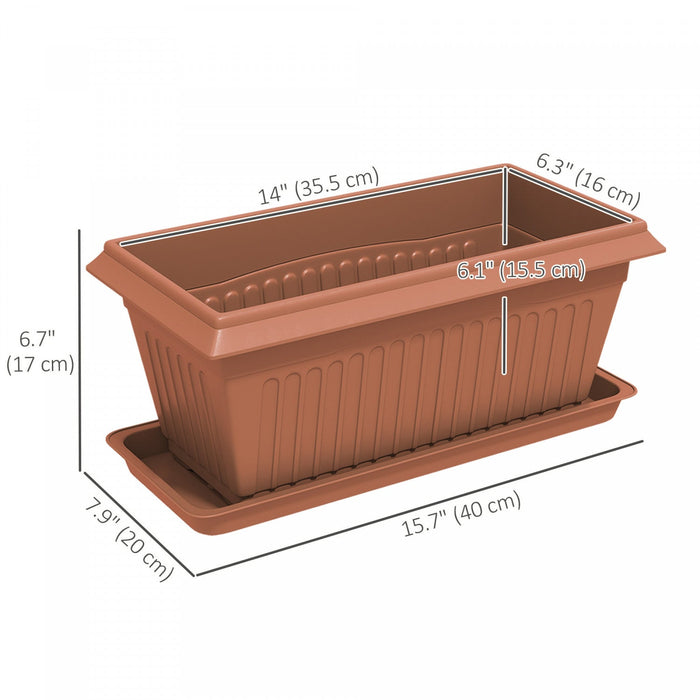 Outsunny 7 Pack 15.7" Plant Pots, Flower Planters w/ Drainage Holes, Brown
