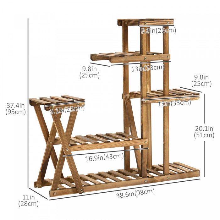 Outsunny Wood Plant Stand 5 Tier Plant Shelf Multiple Flower Pot Holder For Living Room, Patio Corne