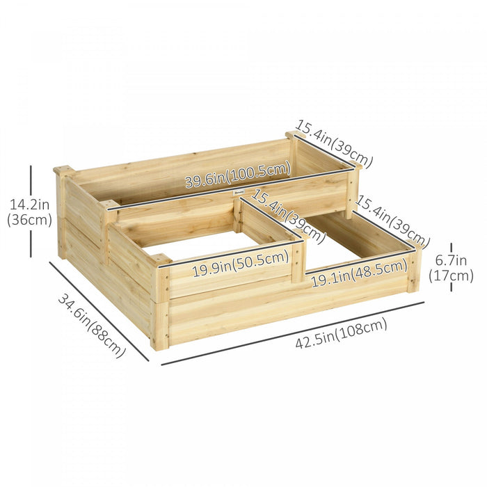 Outsunny 3 Tier Raised Garden Bed, Wooden Raised Planter Box Kit For Growing Vegetables, Herbs, Flow