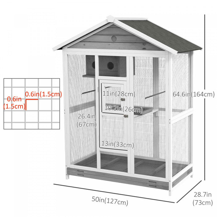 Pawhut 65\" Bird Cage Large Wooden Aviary For Canary With Standing Pole Nest Slide-out Tray, For Indo