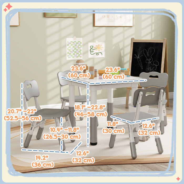 Qaba 5 Pieces Kids Table And Chair Set, Height Adjustable Toddler Table And Chair Set, Activity Tabl