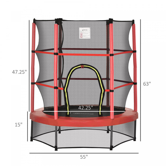 Outsunny 55" Kids Trampoline with Enclosure Net Steel Frame Indoor Round Bouncer Rebounder Age 3 to 6 Years Old, Red