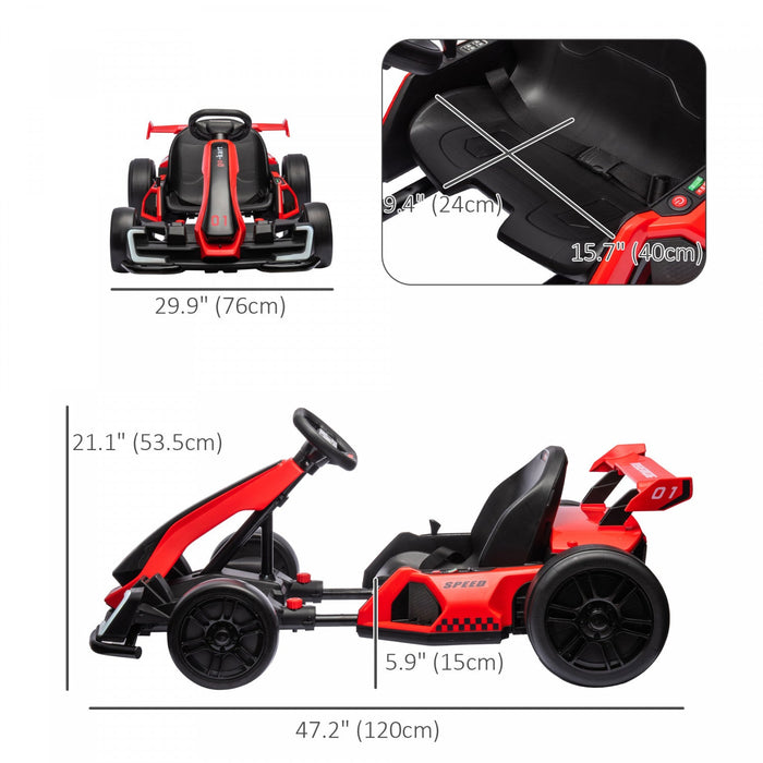 Aosom Go Kart, 24v Kids Drift Kart With Adjustable Seat, Battery Powered Ride-On Toy With Slow Start