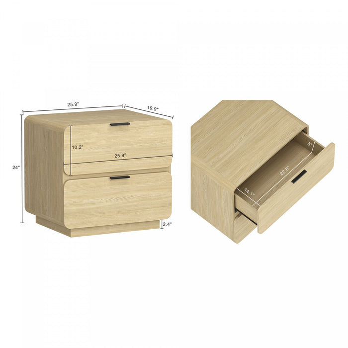 Chrystie Contemporary Modern 26\" Nightstand in Natural (2-Drawer) 