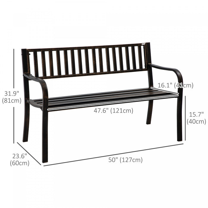 Outsunny 50" Steel Garden Bench Patio, Metal Backyard Park Chair, Brown