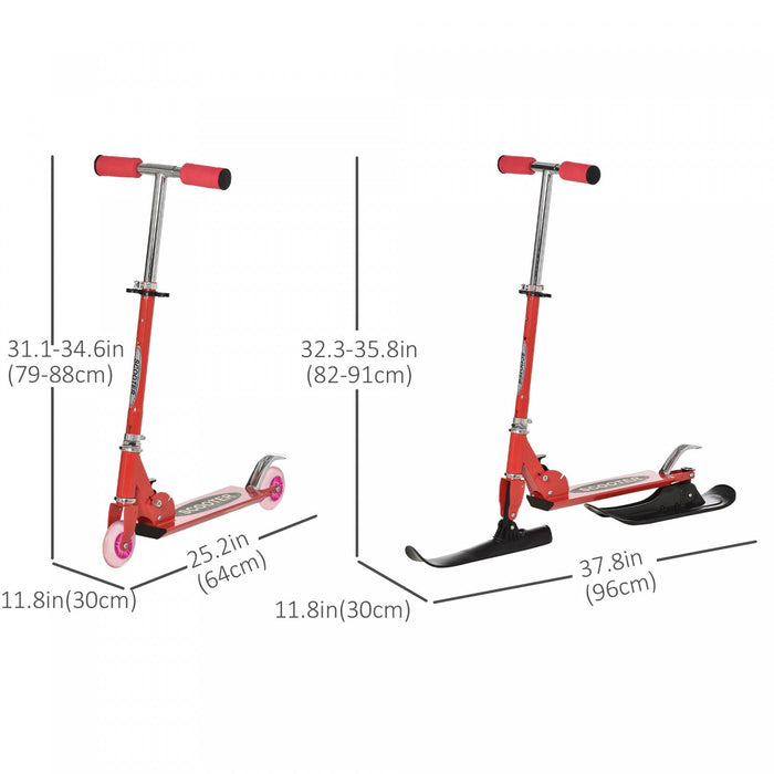Qaba Snow Scooter, 2 In 1 Design Adjustable Height Scooter Snow Sled For Kids Aged Over 7 Years Old,