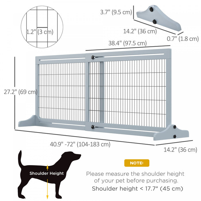 Pawhut Free Standing Pet Gate, Wooden Foldable Dog Gate With 41\"-72\" Adjustable Length, Support Feet