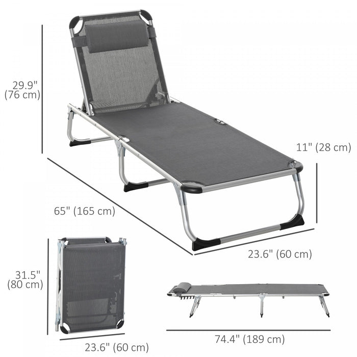 Outsunny Folding Lounge Chair With Headrest And Adjustable Backrest, Grey