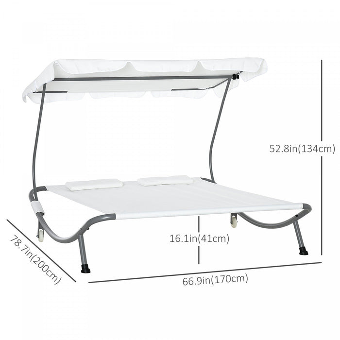Utsunny Double Patio Lounger With Adjustable Canopy Cream White