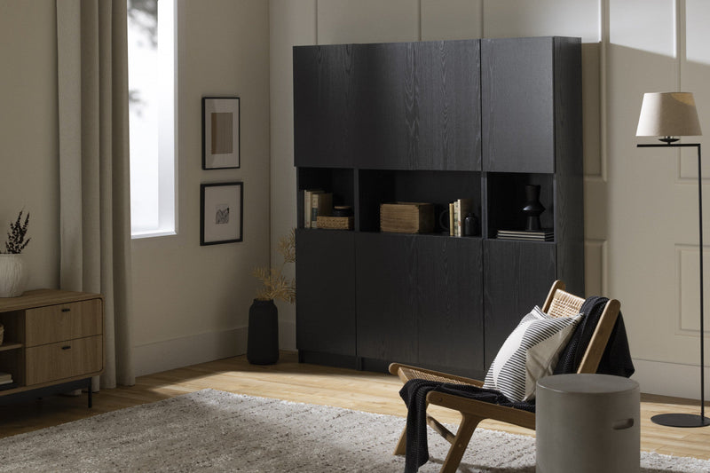 Liora Set Of Bookcase And 2 2-door Narrow Bookcases - Black Oak 
