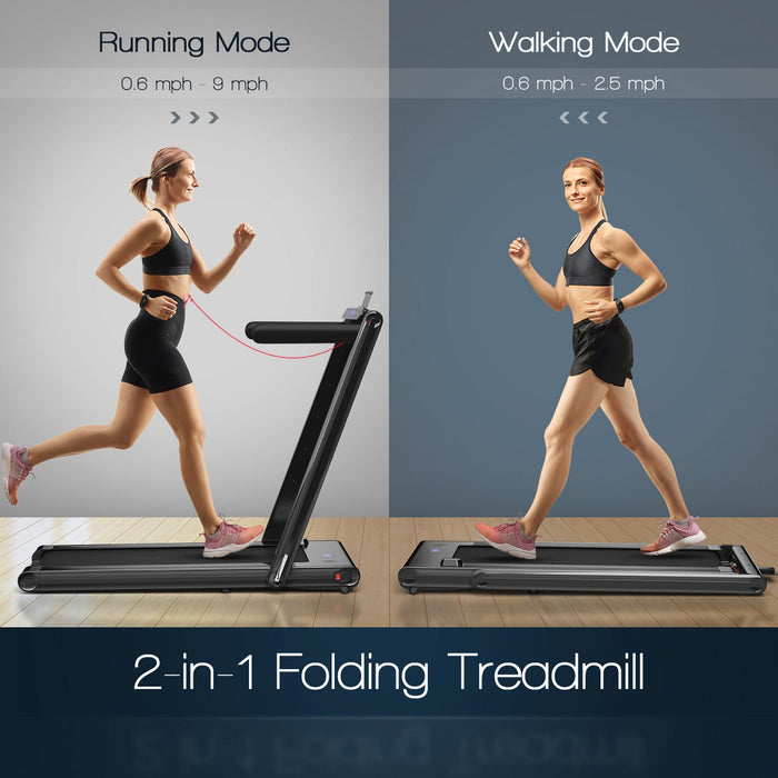 Costway 2-in-1 Folding Treadmill 2.25hp Jogging Machine W/ Dual Led Display Black