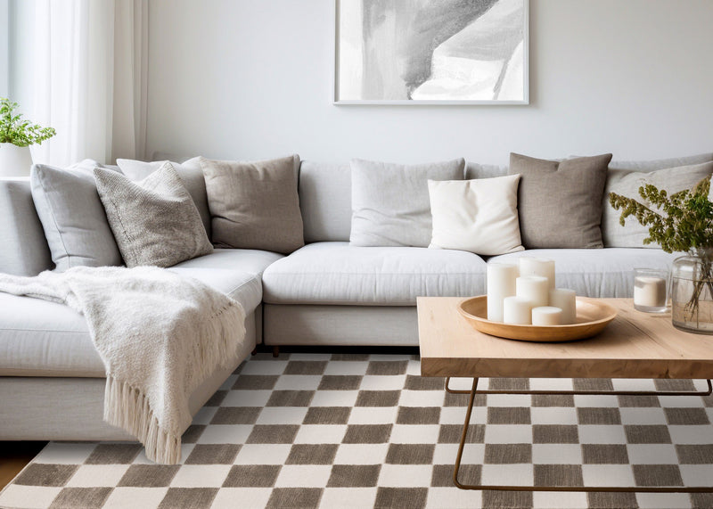 Leopold Checkered Brown White Geometric Area Rug - 7'10\" x 10'6\"