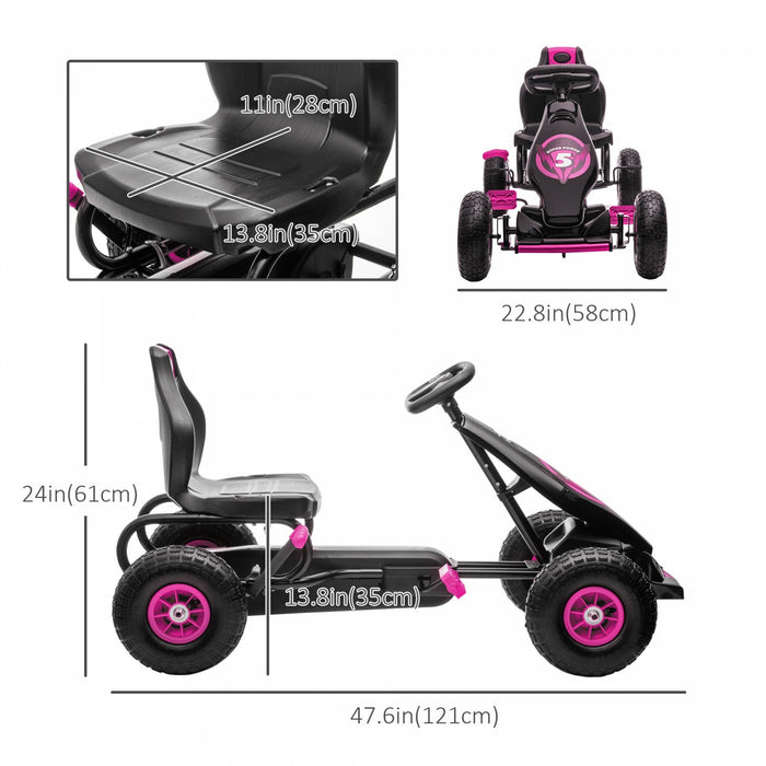 Aosom Kids Pedal Go Kart, Ride On Toys For Boys Girls With Ergonomic Adjustable Seat, Rubber Wheels 