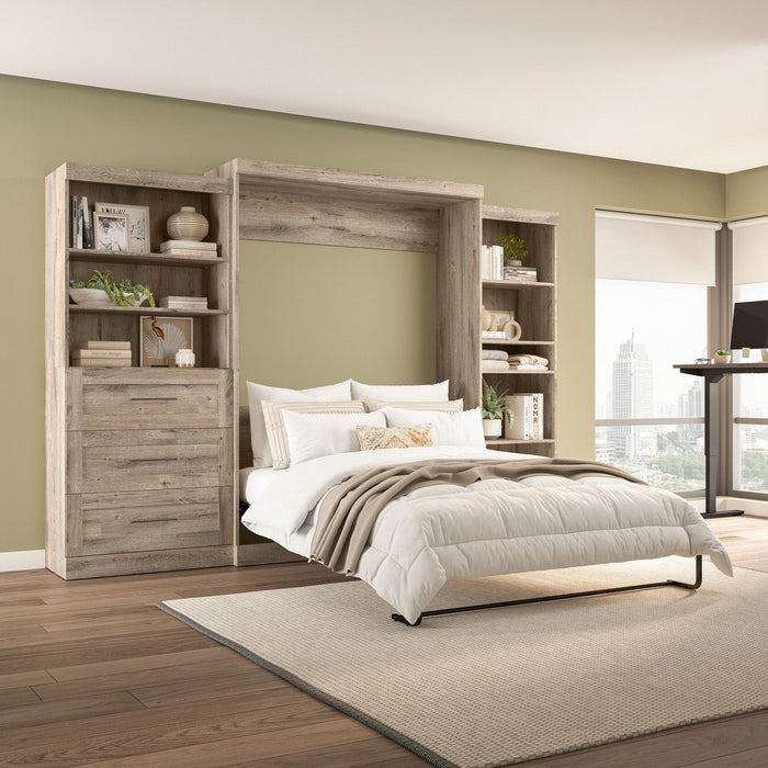 Bestar Pur Queen Murphy Bed with Shelving and Drawers 126-Inch Wall Bed