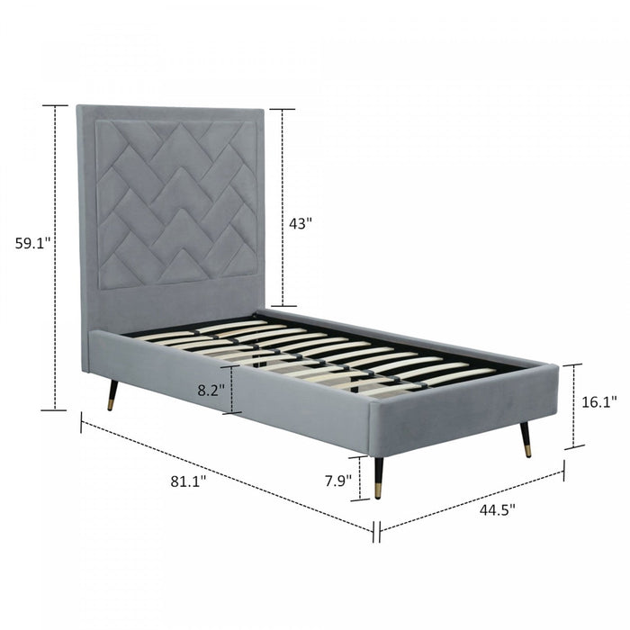 Crosby Modern Upholstered Velvet Twin Bed in Gray 