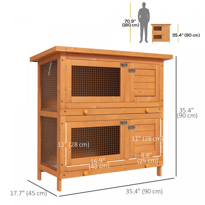 Pawhut Wooden Rabbit Hutch, 2-tier Outdoor Bunny House With Pull-out Trays, Rooms, Doors, For Backya