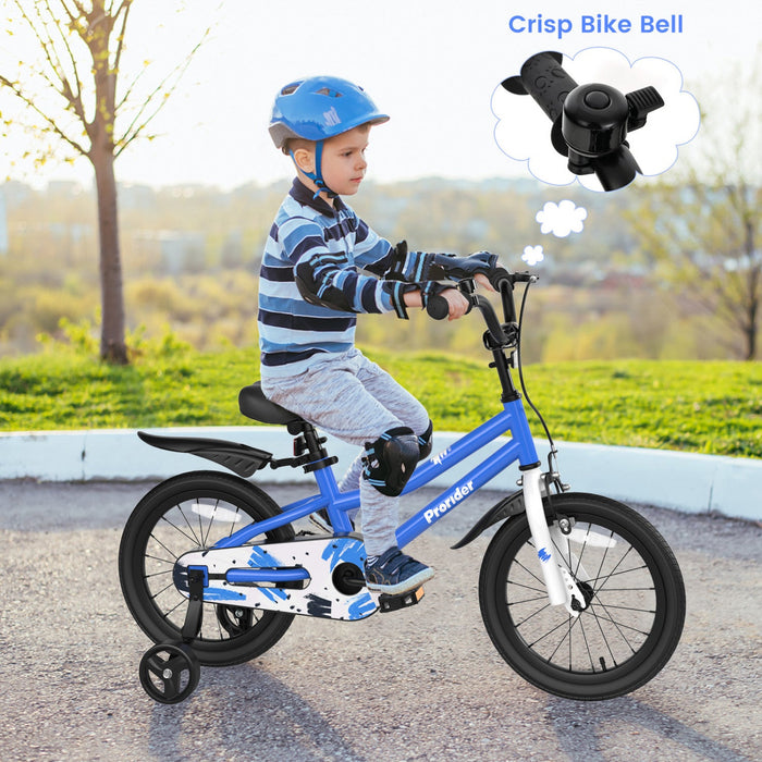 Costway 16" Kid's Bike With Removable Training Wheels & Basket For 4-7 Years Old Blue
