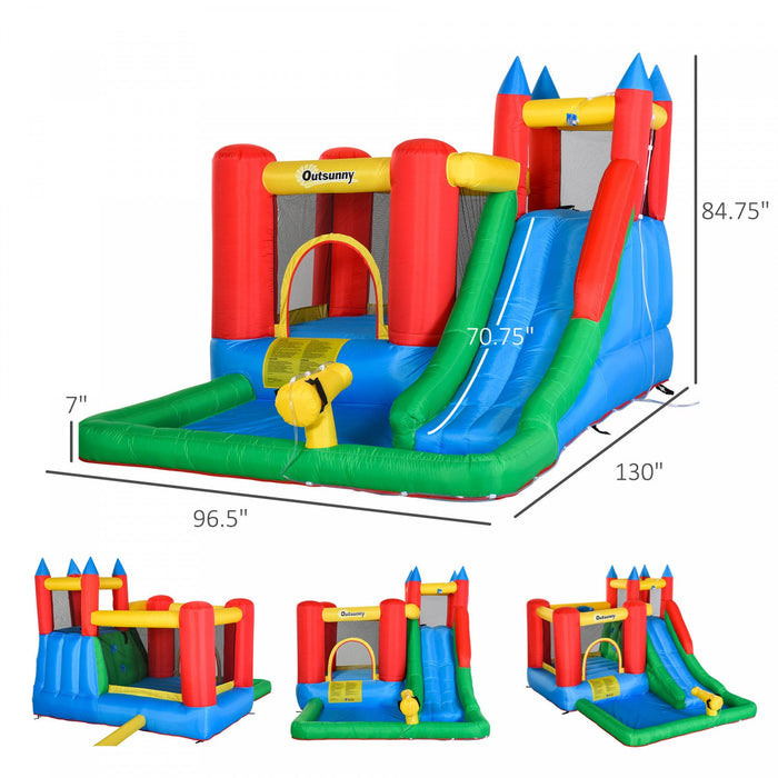 Outsunny Kids Bouncy House Inflatable Pool Water Slide Trampoline Bounce Castle Climbing Wall With I