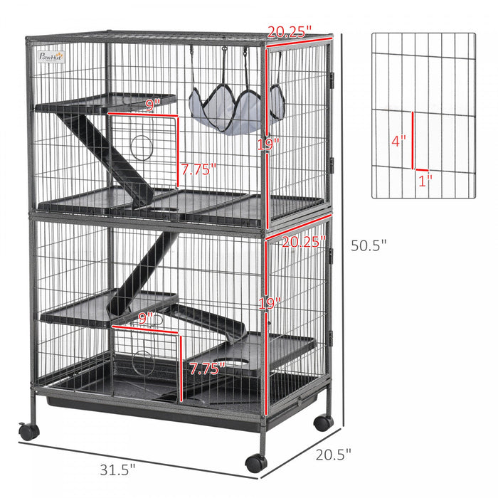 Pawhut Deluxe Small Animal Cage Rolling Pet Product Play House Home With Platform, Ramps, Slide Out 