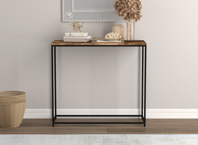 31” Modern Console Table - Brown Reclaimed Wood With Black Metal 