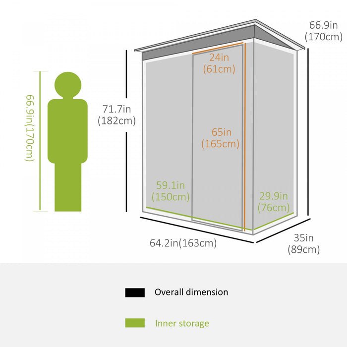 Outsunny 5 X 3 Ft Outdoor Storage Shed With Sliding Door And Sloped Roof, Steel Frame Garden Shed To