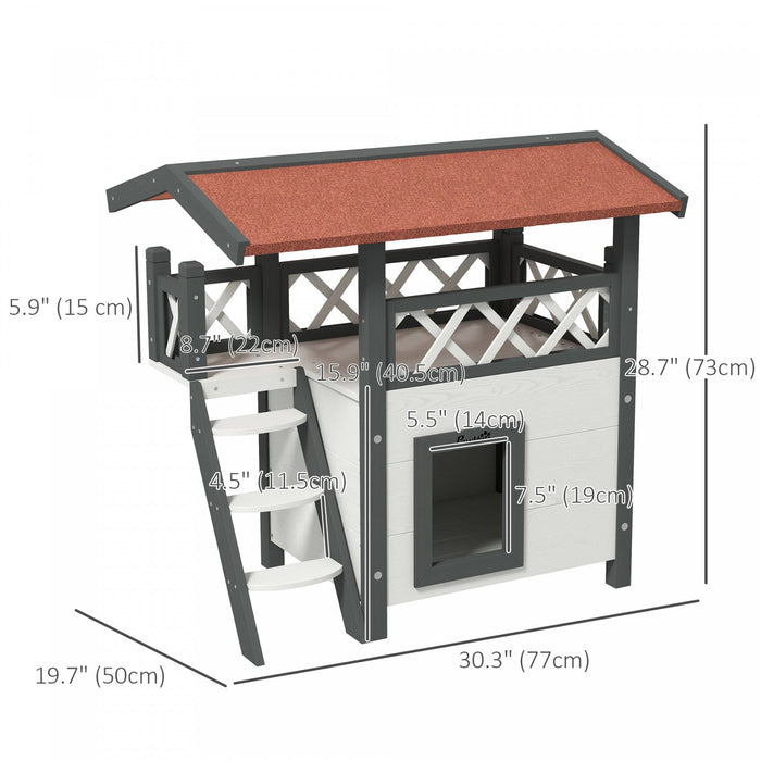 Pawhut Outdoor Cat House, 2-story Shelter For Feral Cats, Wooden Kitten Condo With Asphalt Roof, Sta