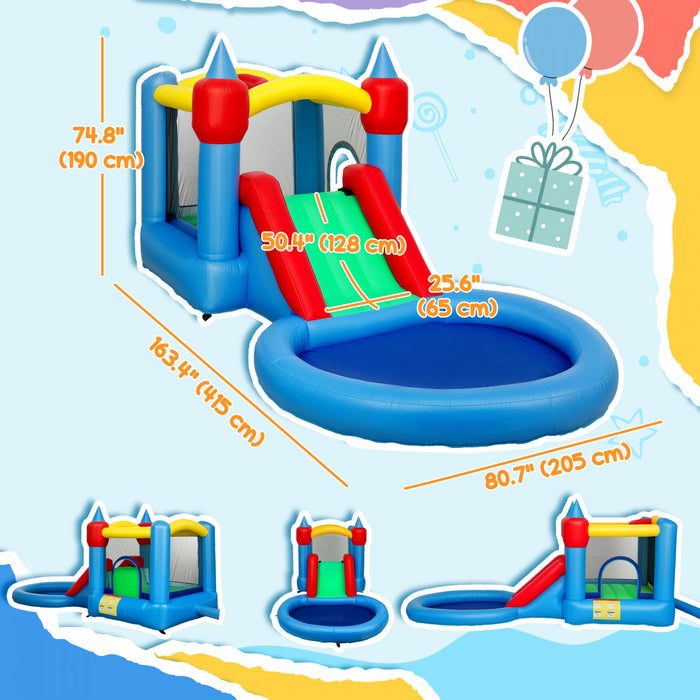 Qaba 13.6 X 6.7ft Bouncy Castle For Kids, 4 In 1 Inflatable Bounce House With Water Slide, Basketball Hoop, Ball Pit, Blower, Carry Bag, Indoor & Outdoor Bouncer For Ages 3-8