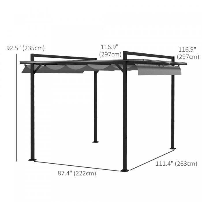 Outsunny 10' X 10' Retractable Pergola Canopy, Garden Gazebo Outdoor Shade Shelter For Grill, Patio,