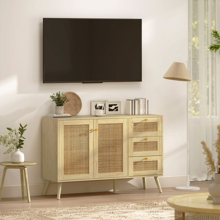 HOMCOM 47" Rattan Sideboard Buffet Cabinet with Soft-Close Doors, Natural