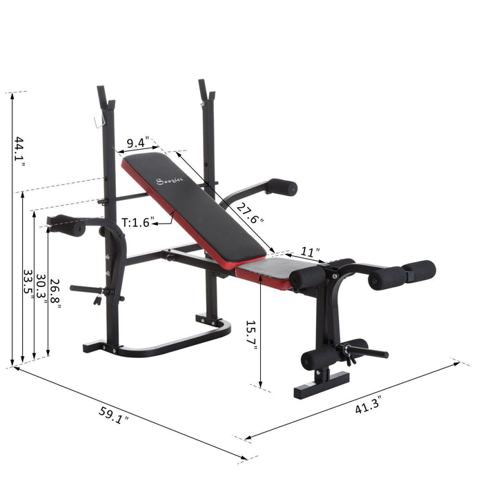 Soozier Adjustable Weight Bench With Leg Developer Barbell Rack For Weight Lifting And Strength Trai