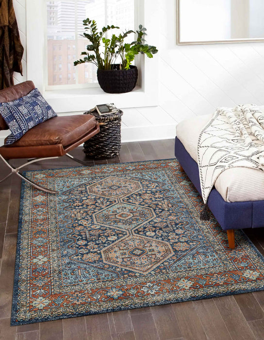 Alicia Traditional 9'3\" x 11'10\" Area Rug in Blue Indoor Area Rug 