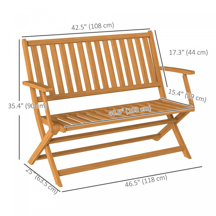 Outsunny Outdoor Bench, 46.5" Foldable Acacia Wood Loveseat, Teak