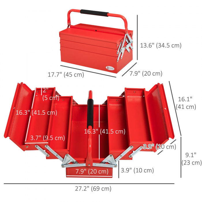 Durhand Metal Tool Box Portable Steel Tool Chest Cabinet With Handle, Red