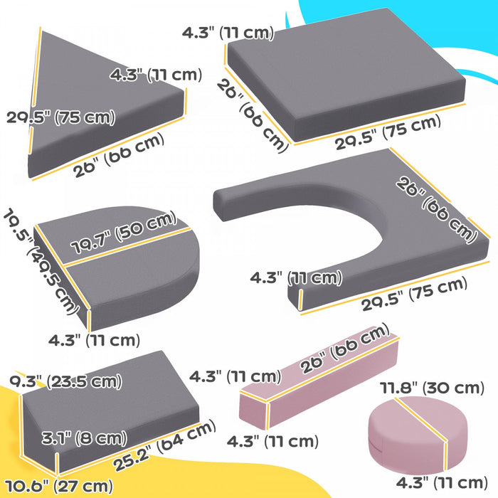 Qaba 12-piece Modular Kids Play Couch Building Fort For Playroom Bedroom, Convertible Kids Sofa Foam