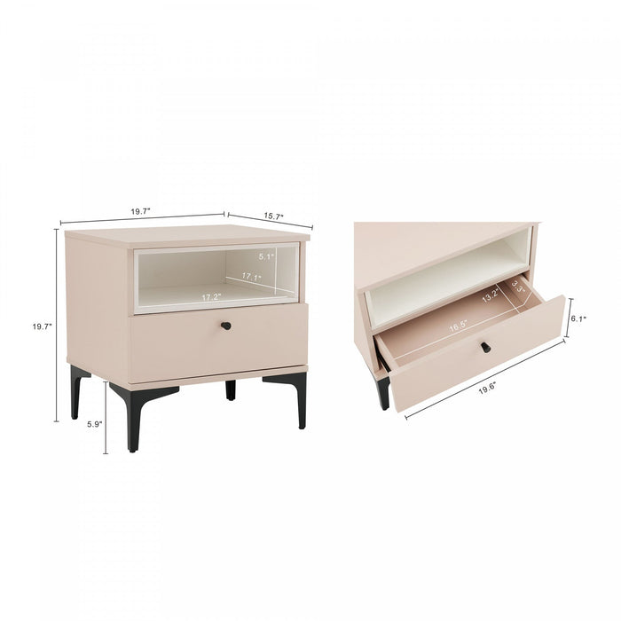 Amara Modern 20\" Nightstand in Pale Rose and White (1-Drawer) 
