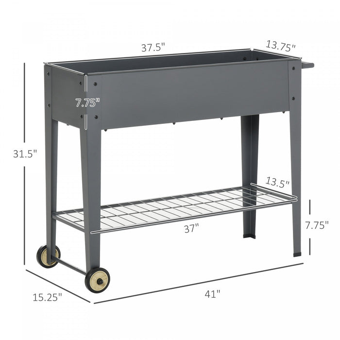 Outsunny 41\" X 15\" X 32\" Elevated Planter Box With Legs Raised Garden Bed Elevated With 2 Wheels, Bo