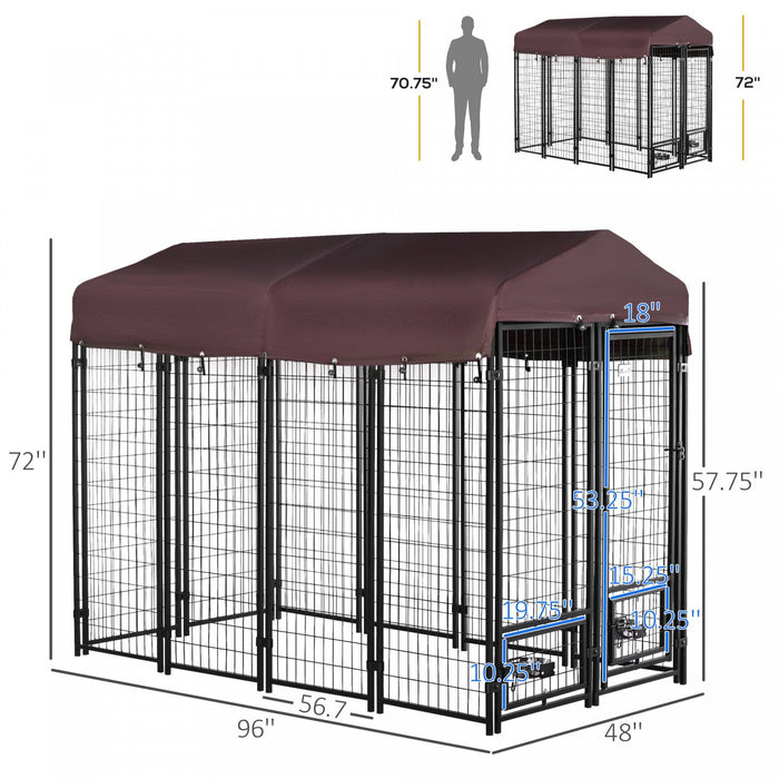 Pawhut Outdoor Dog Kennel, Lockable Pet Playpen Crate, Welded Wire Steel Fence, With Water-, Uv-resi